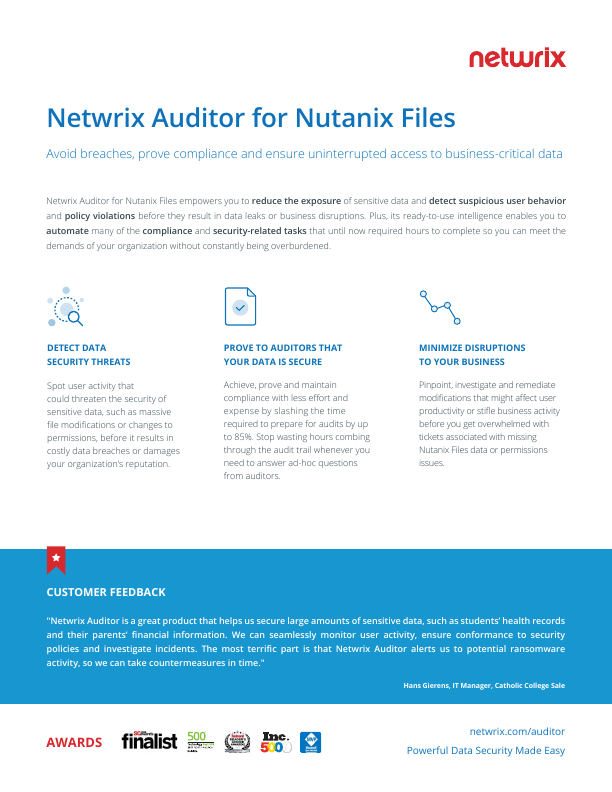 Netwrix Auditor for Nutanix Files document image