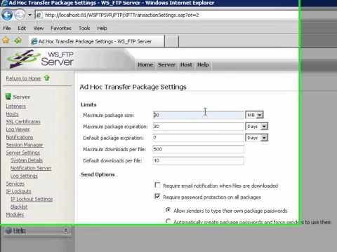 Ad Hoc Transfer Package Settings