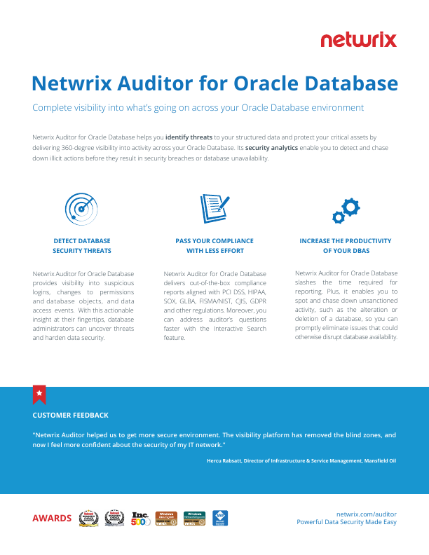 Netwrix Auditor for Oracle Database document image