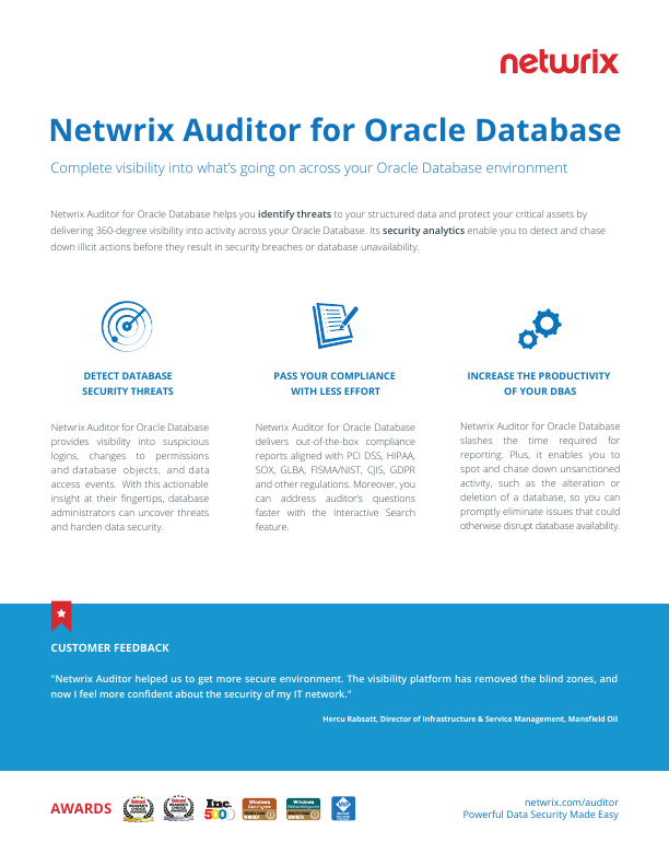 Thumbnail for Netwrix Auditor for Oracle Database document