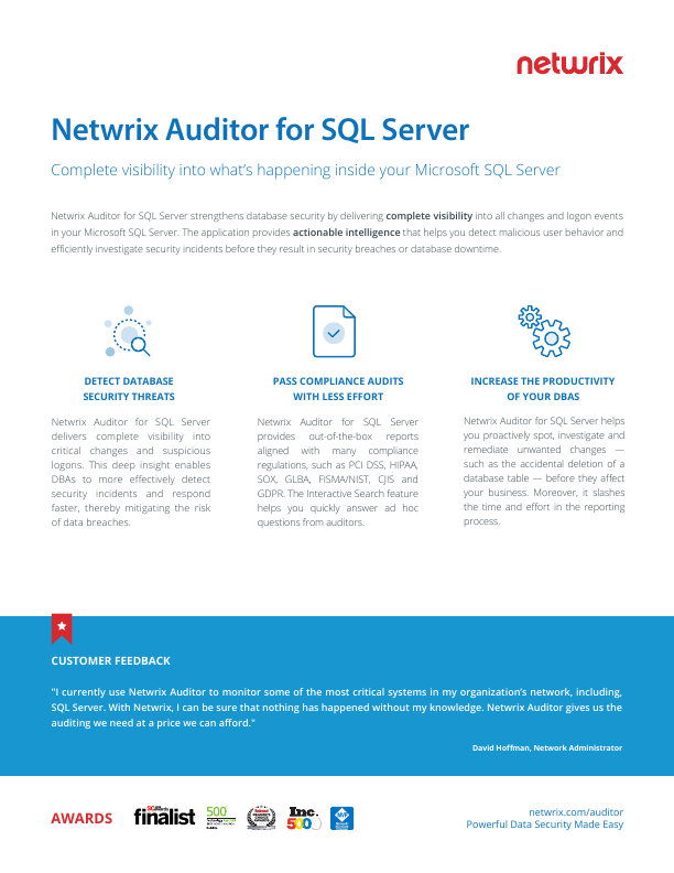 Netwrix Auditor for SQL Server document image