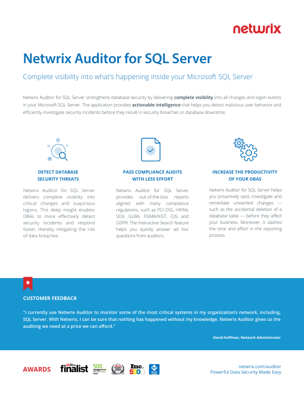 Thumbnail for Netwrix Auditor for SQL Server document
