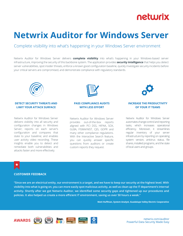 Thumbnail for Netwrix Auditor for Windows Server document