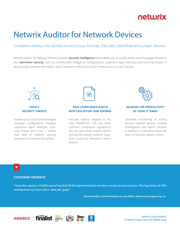 Thumbnail for Netwrix Auditor for Network Devices document