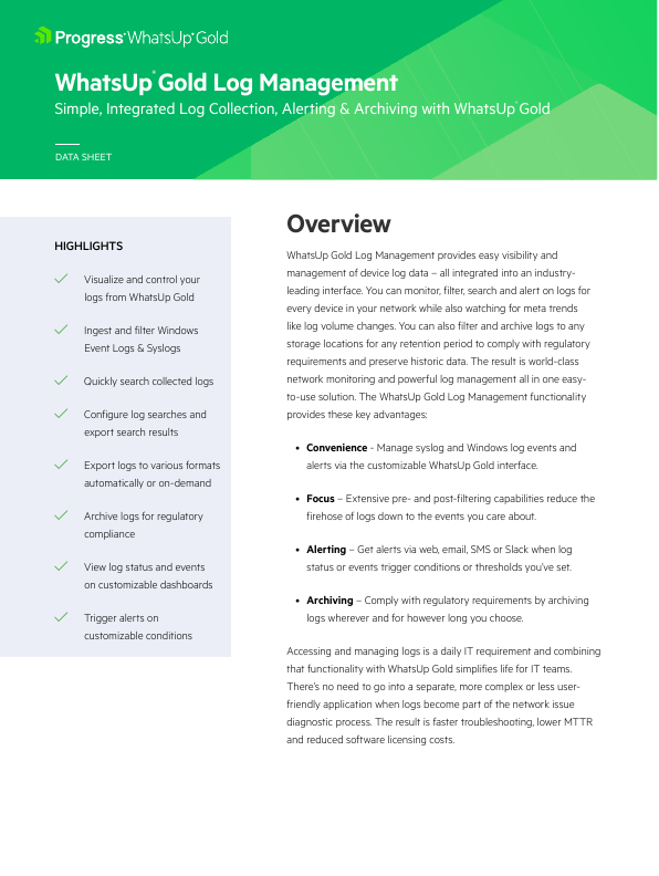 Thumbnail for WhatsUp Gold Log Management document