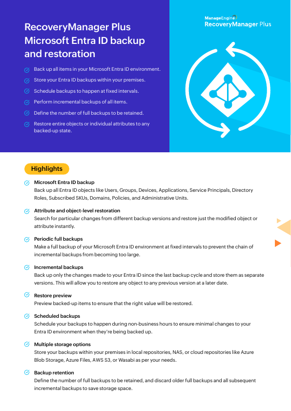 Thumbnail for Recovery Manager Plus Entra ID document