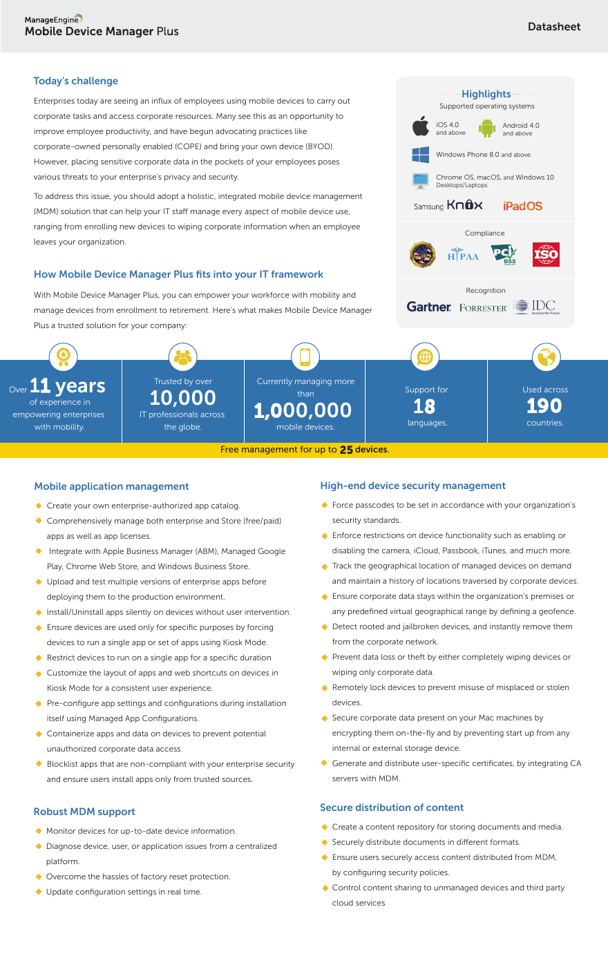 Thumbnail for Manage Engine - Mobile Device Manager Plus - Datasheet document