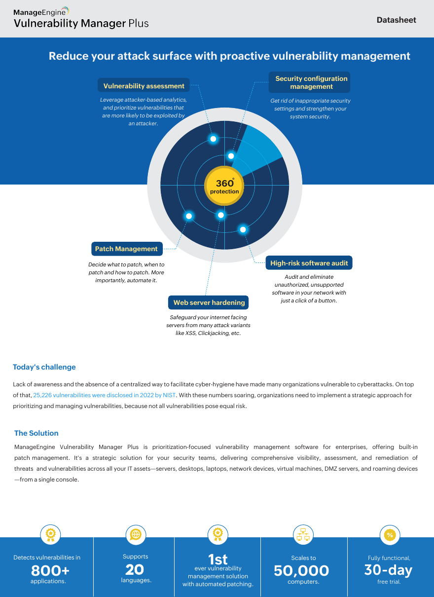 Thumbnail for Manage Engine - Vulnerability Manager Plus - Datasheet document