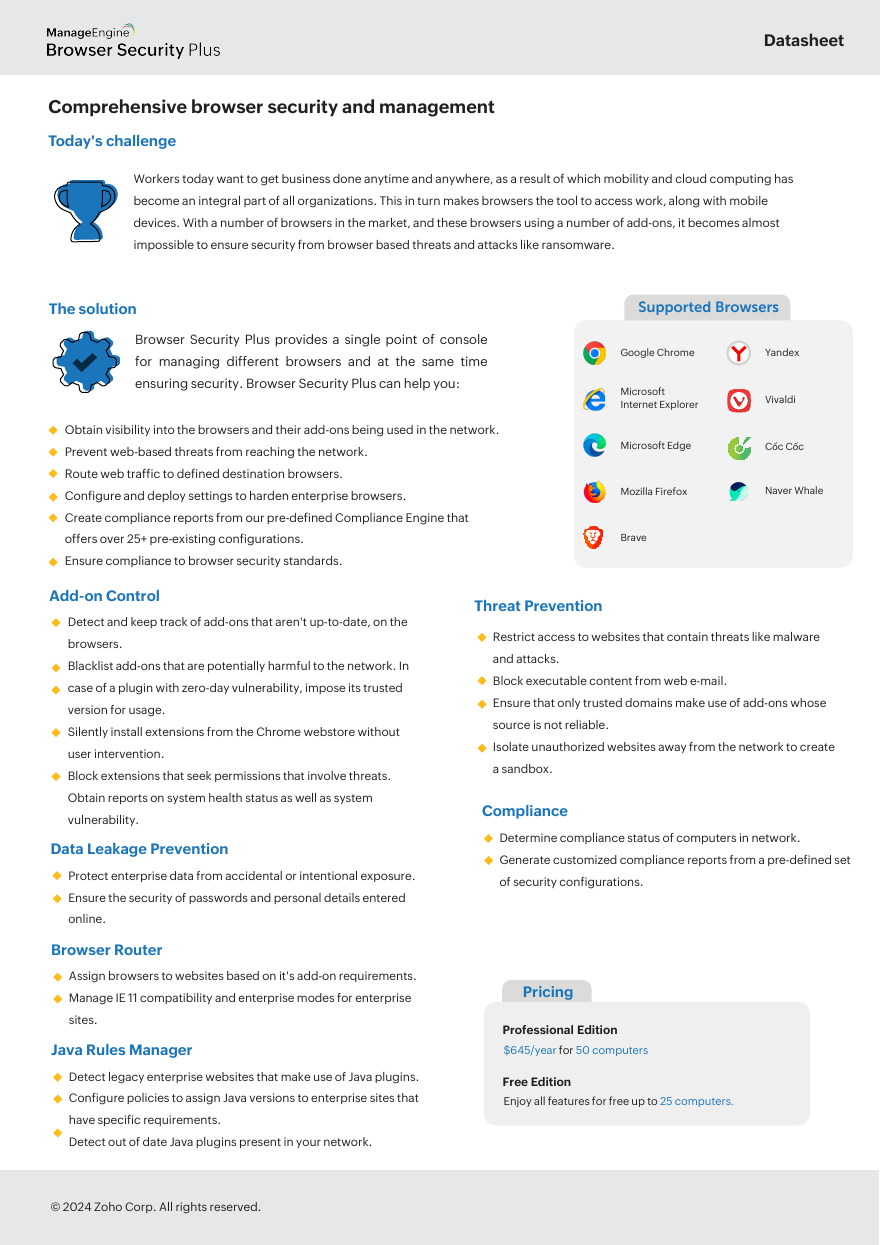 Thumbnail for Manage Engine - Browser Security Plus - Datasheet document