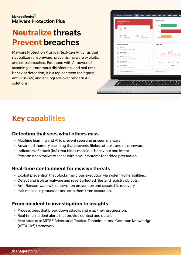 Thumbnail for Manage Engine - Malware Protection Plus - Datasheet document