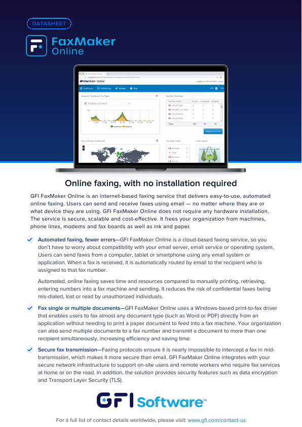 GFI FaxMaker Online Datasheet document image