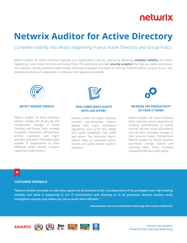 Thumbnail for Netwrix Auditor for Active Directory document