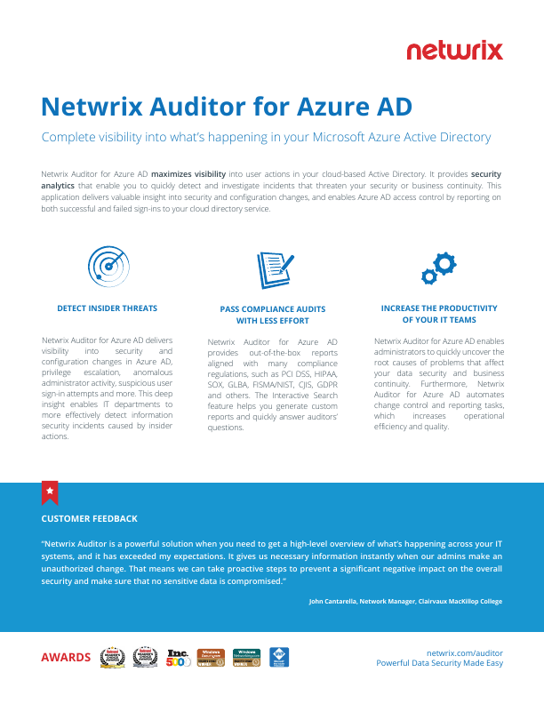 Thumbnail for Netwrix Auditor for Azure AD document