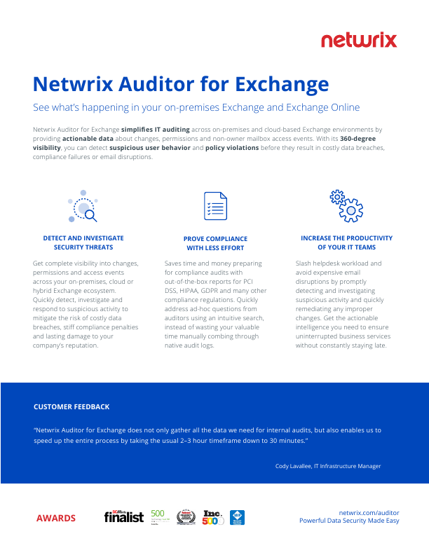 Thumbnail for Netwrix Auditor for Exchange document