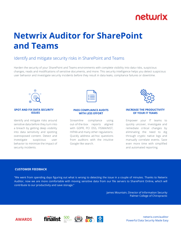 Thumbnail for Netwrix Auditor for SharePoint and Teams document