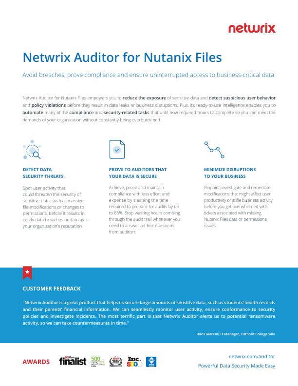 Thumbnail for Netwrix Auditor for Nutanix Files document