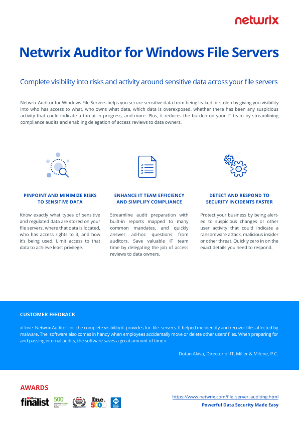Thumbnail for Netwrix Auditor for Windows File Servers document